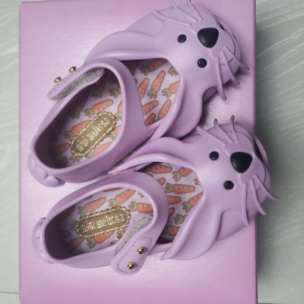 Mini Melissa animal lovers shoes, flats, girls size 5, purple
